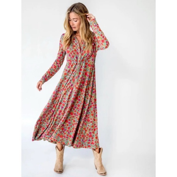 NATURAL LIFE Dresses & Skirts - Natural Life Christa Knit Maxi Dress Watercolor Neon XL Boho Prairie Artsy